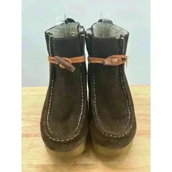 Tommy Girl Brown Suede Wedge Ankle Boots Sherpa Lined Women's Sz 7 Stylish - Picture 9 of 12